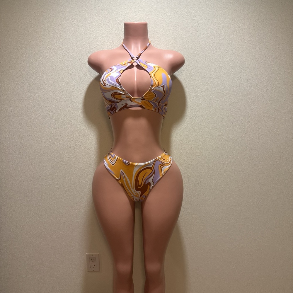 Stylish Yellow and Purple Swirl Bikini